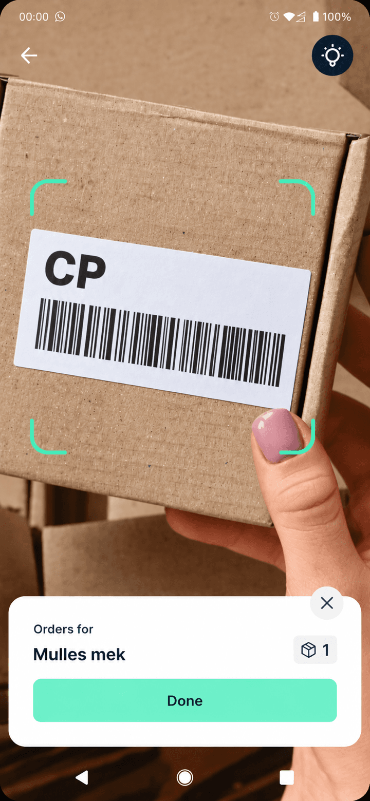 Vopty Driver när streckkoden på ett paket skannas